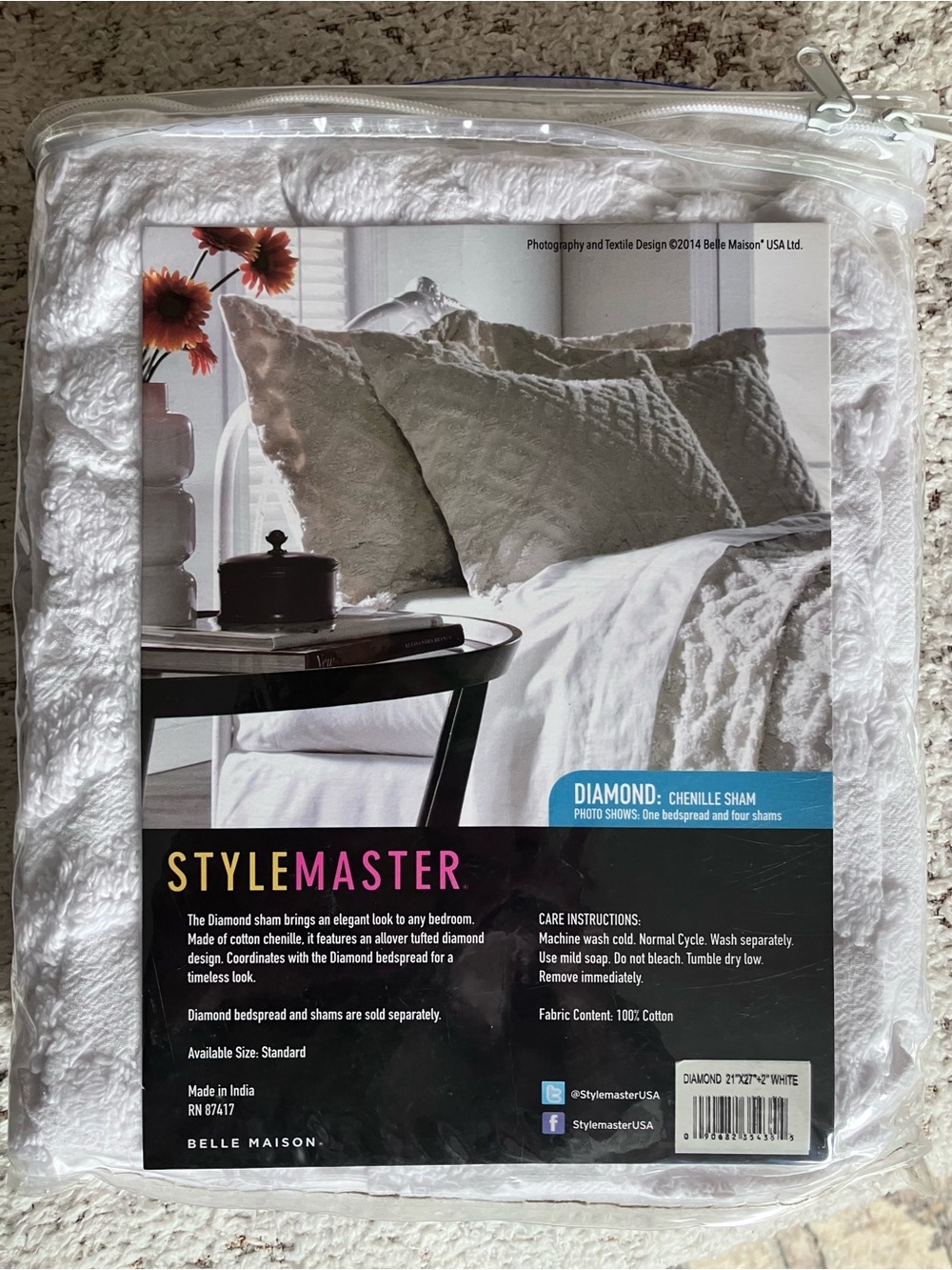 Chenille 100% Cotton Oversized Bedspread Shams Fringe/Vintage,Retired-NIP! - Picture 2 of 6